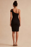 Bodycon Asymmetrical Neck Little Black Dress with Slit