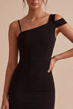 Bodycon Asymmetrical Neck Little Black Dress with Slit