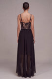 Lace Corset Spaghetti Straps A Line High-Low Black Dress