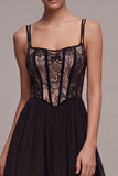 Lace Corset Spaghetti Straps A Line High-Low Black Dress