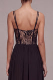 Lace Corset Spaghetti Straps A Line High-Low Black Dress