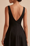 Black V-Neck A Line Ruched Midi Dress