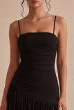 Simple Black A Line Spaghetti Straps Midi Dress