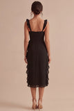 Sheath Ruffled Little Black Dress with Slit
