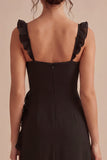 Sheath Ruffled Little Black Dress with Slit