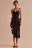 Sheath Lace Spaghetti Straps Little Black Dress with Slit