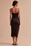 Sheath Lace Spaghetti Straps Little Black Dress with Slit