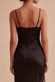 Sheath Lace Spaghetti Straps Little Black Dress with Slit