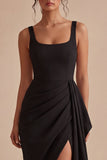 Bodycon Square Neck Ruched Little Black Dress with Drape