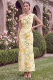 Yellow Flower One Shoulder Mermaid Wedding Guest Dress