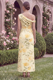 Yellow Flower One Shoulder Mermaid Wedding Guest Dress