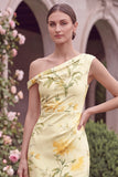 Yellow Flower One Shoulder Mermaid Wedding Guest Dress