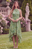 Halter Sage Flower High-Low Wedding Guest Dress