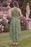 Halter Sage Flower High-Low Wedding Guest Dress