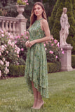 Halter Sage Flower High-Low Wedding Guest Dress