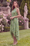 Halter Sage Flower High-Low Wedding Guest Dress