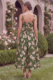 A Line Green Flower Square Neck Wedding Guest Dress