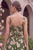 A Line Green Flower Square Neck Wedding Guest Dress