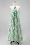 Lake Blue A Line 3D Flower Wedding Guest Dress with Ruffles