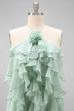 Lake Blue A Line 3D Flower Wedding Guest Dress with Ruffles