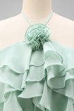 Lake Blue A Line 3D Flower Wedding Guest Dress with Ruffles