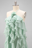 Lake Blue A Line 3D Flower Wedding Guest Dress with Ruffles