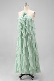 Lake Blue A Line 3D Flower Wedding Guest Dress with Ruffles