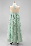 Lake Blue A Line 3D Flower Wedding Guest Dress with Ruffles