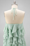 Lake Blue A Line 3D Flower Wedding Guest Dress with Ruffles