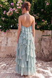 Lake Blue A Line 3D Flower Wedding Guest Dress with Ruffles