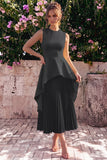 Yellow A Line Pleated Midi Wedding Guest Dress