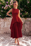 Yellow A Line Pleated Midi Wedding Guest Dress