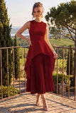 Yellow A Line Pleated Midi Wedding Guest Dress