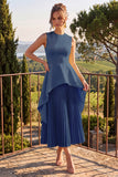 Yellow A Line Pleated Midi Wedding Guest Dress