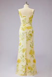 Mermaid Yellow Flower Square Neck Bridesmaid Dress