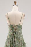 Sage Flower Spaghetti Straps Wedding Guest Dress with Slit