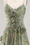 Sage Flower Spaghetti Straps Wedding Guest Dress with Slit
