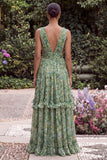 A Line V-Neck Sage Flower Wedding Guest Dress with Slit