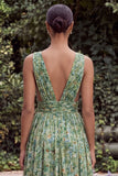 A Line V-Neck Sage Flower Wedding Guest Dress with Slit