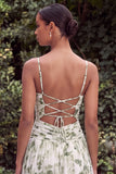 A Line Green Spaghetti Straps Wedding Guest Dress with Slit