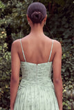 Sage A Line Spaghetti Straps Floral Wedding Guest Dress with 3D Flowers