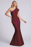 Rose One Shoulder Mermaid Floral Evening Dress