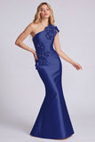 Rose One Shoulder Mermaid Floral Evening Dress