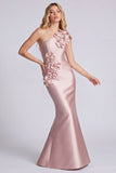 Rose One Shoulder Mermaid Floral Evening Dress