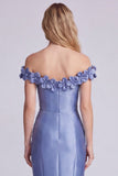Blue Off the Shoulder Floral Mermaid Long Evening Dress