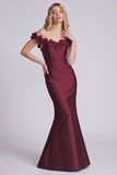 Blue Off the Shoulder Floral Mermaid Long Evening Dress