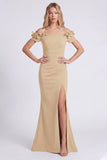 Navy Off the Shoulder Floral Evening Dress with Slit