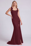 Pink Square Neck Mermaid Evening Dress with 3D Flowers