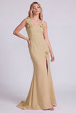 Pink Square Neck Mermaid Evening Dress with 3D Flowers