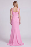 Pink Square Neck Mermaid Evening Dress with 3D Flowers